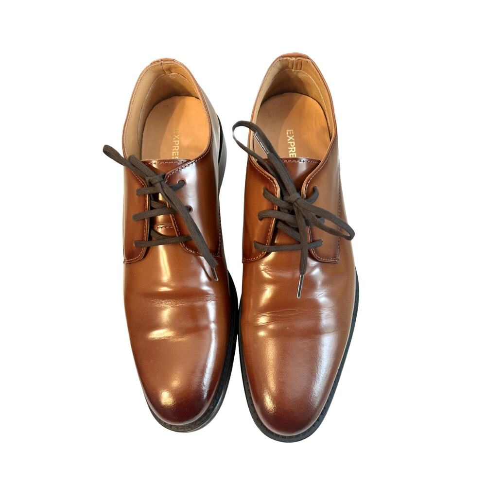 Express Shoes Mens Size 8 Brown Leather Upper Oxford Lace Up Lined Hipster